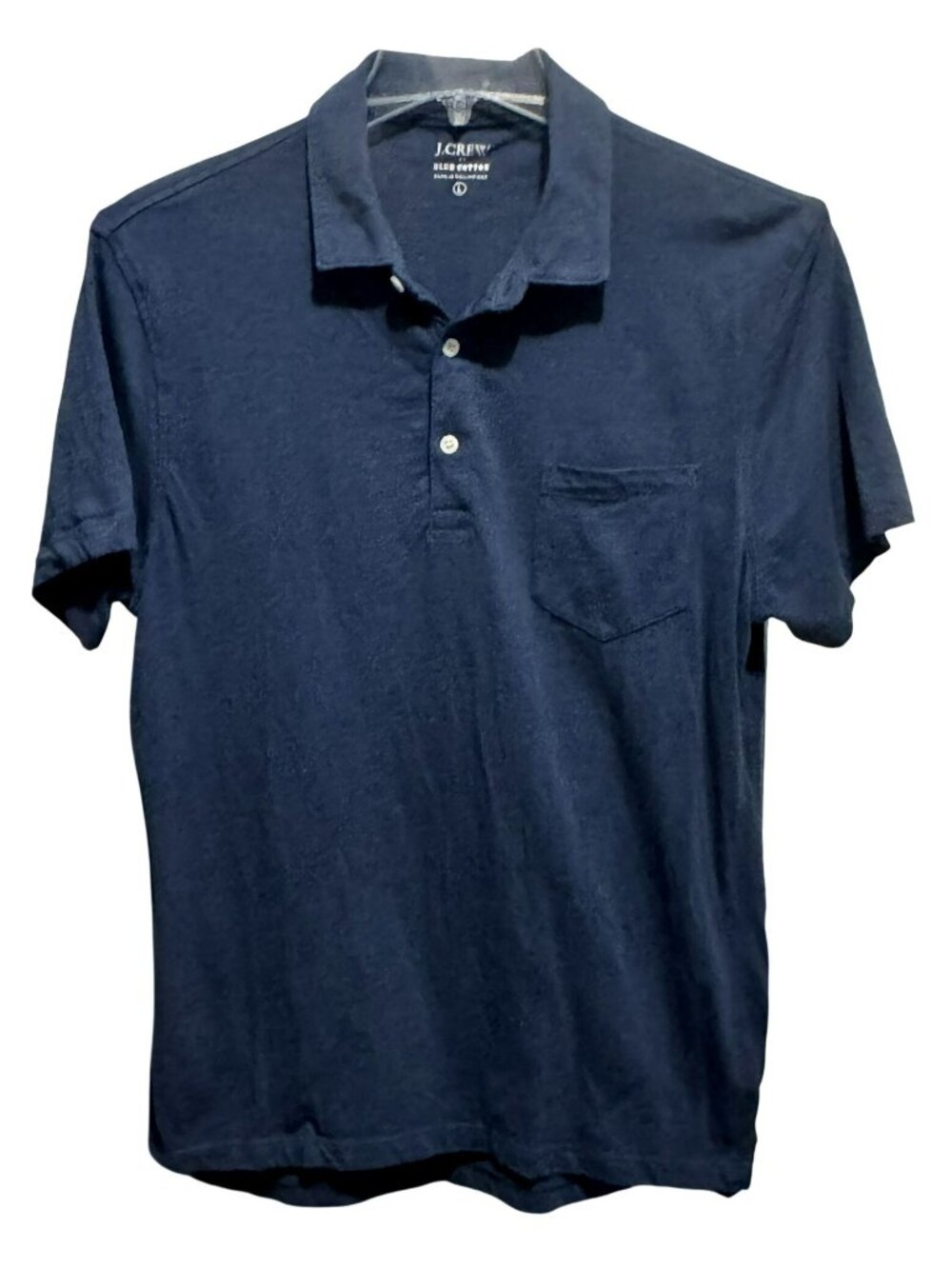 J. Crew Navy Slub Jersey Pocket Polo Shirt Men’s Large Casual Preppy Coastal